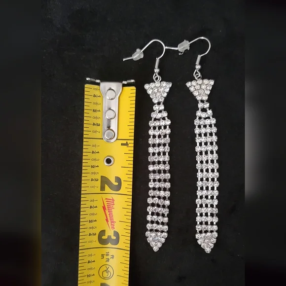 Earrings Necktie Rhinestone VINTAGE 1950s Rhinestone Drop Earrings - Picture 4 of 5